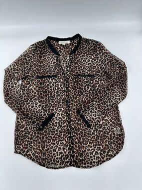 Olive & Oak Women’s Leopard Print Button-Up Top in Brown and Black M